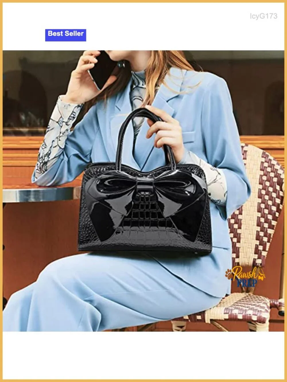 Shiny Patent Leather Bowknot Satchel Handbag Top-Handle Tote